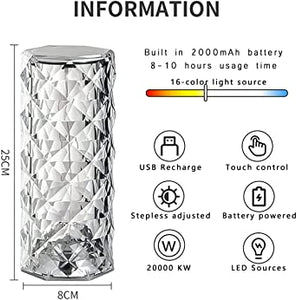Diamond Rose Crystal Lamp Bedside Acrylic Rechargeable Usb Table Lamp