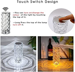 Diamond Rose Crystal Lamp Bedside Acrylic Rechargeable Usb Table Lamp