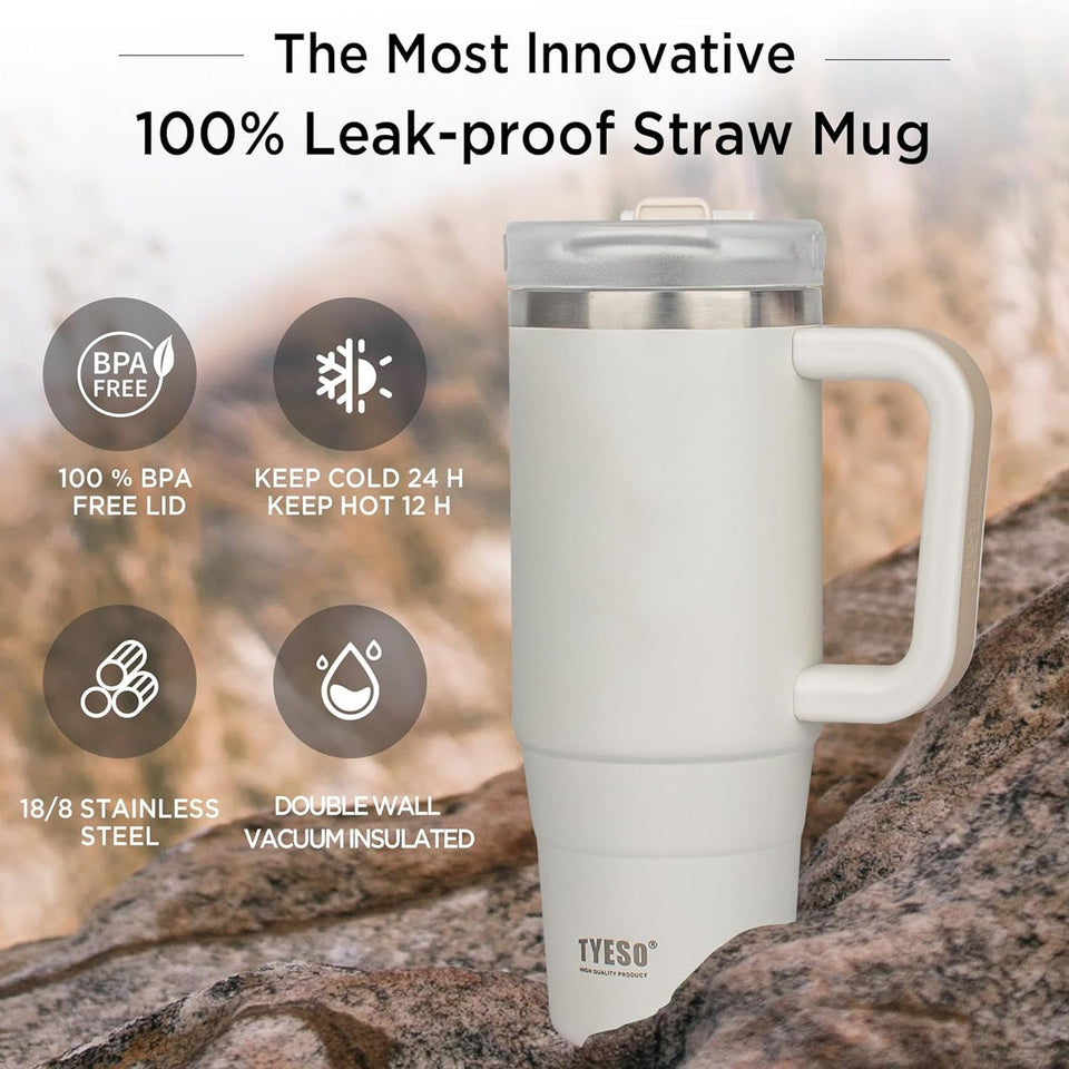 TYESO® Mega-Capacity Sill-Proof Stainless Steel Tumbler with Straw & Cleaning Brush (1200ml) (TS-8868)
