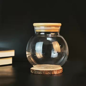 Round Airtight Glass Display Jars with Wooden Lids