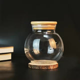 Round Airtight Glass Display Jars with Wooden Lids