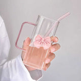 Clear Bow Glass With Lid And Straw