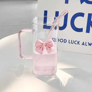 Clear Bow Glass With Lid And Straw