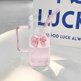 Clear Bow Glass With Lid And Straw