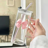 Clear Bow Glass With Lid And Straw