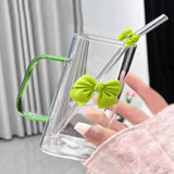 Clear Bow Glass With Lid And Straw