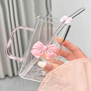 Clear Bow Glass With Lid And Straw