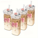 Clear Bow Glass With Lid And Straw